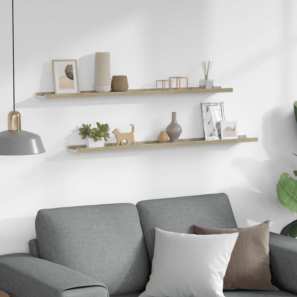 Wall Shelves 2 pcs White and Sonoma Oak 100x9x3 cm
