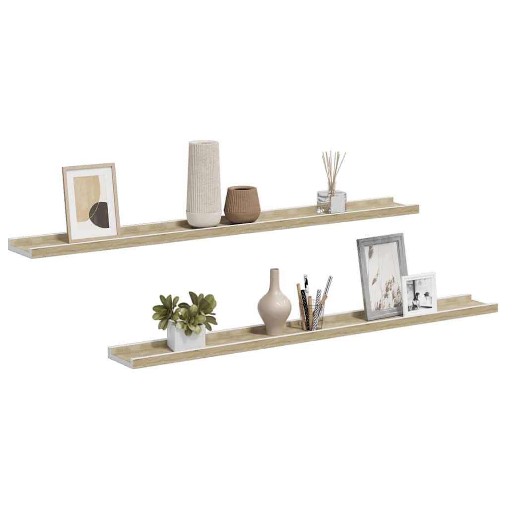 Wall Shelves 2 pcs White and Sonoma Oak 100x9x3 cm