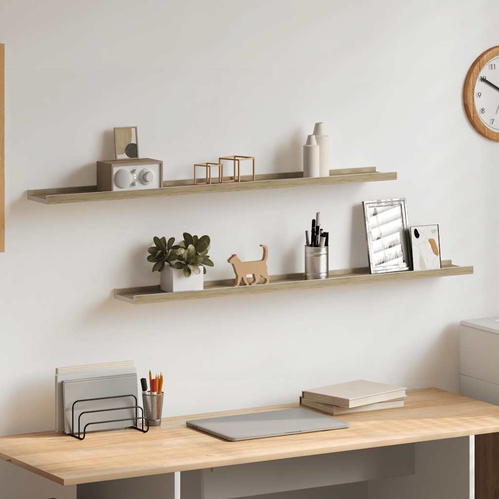 Wall Shelves 2 pcs White and Sonoma Oak 100x9x3 cm