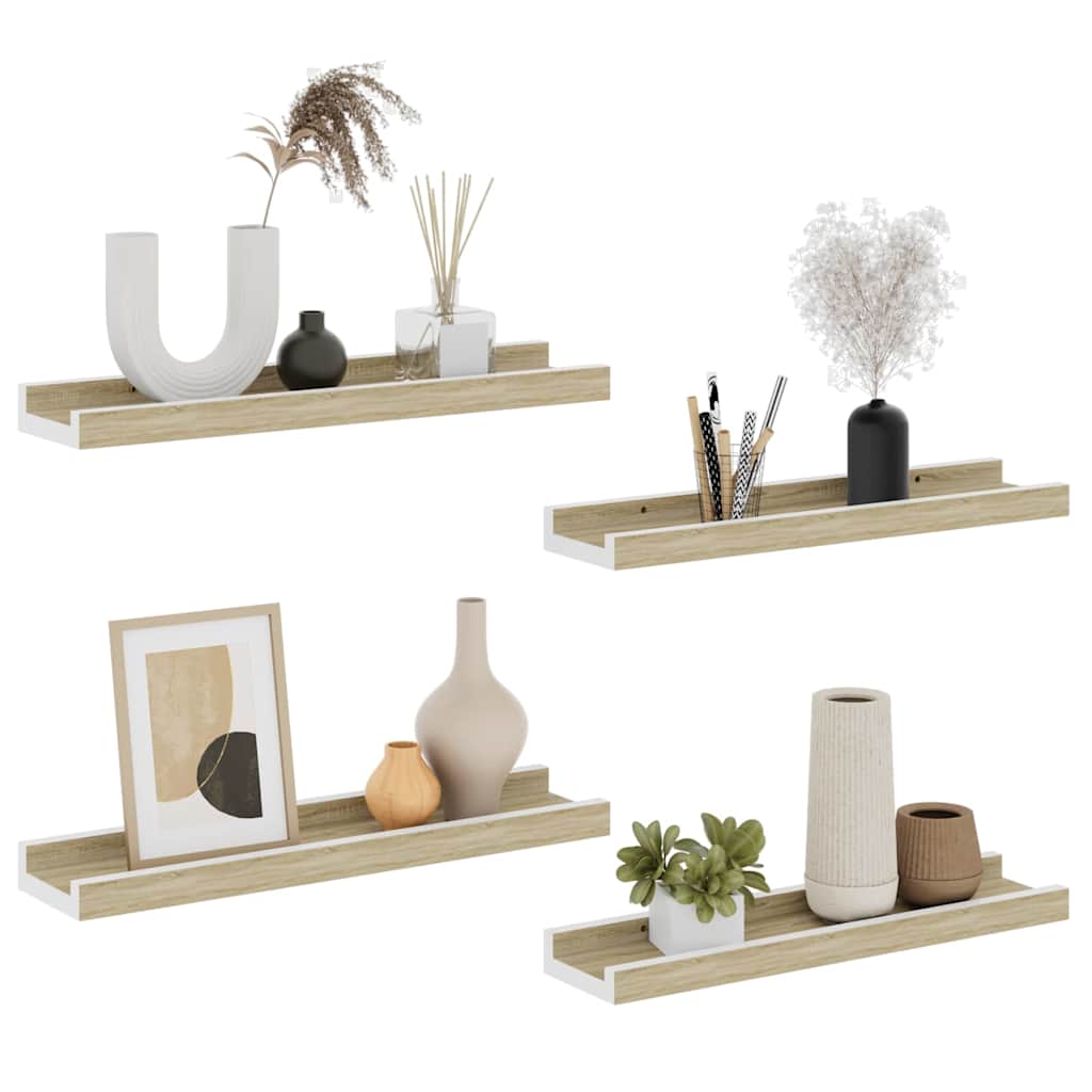 Wall Shelves 4 pcs White and Sonoma Oak 40x9x3 cm