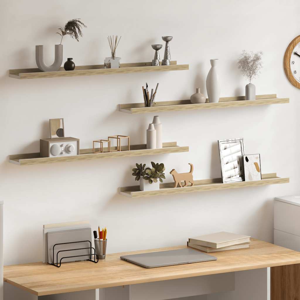 Wall Shelves 4 pcs White and Sonoma Oak 80x9x3 cm