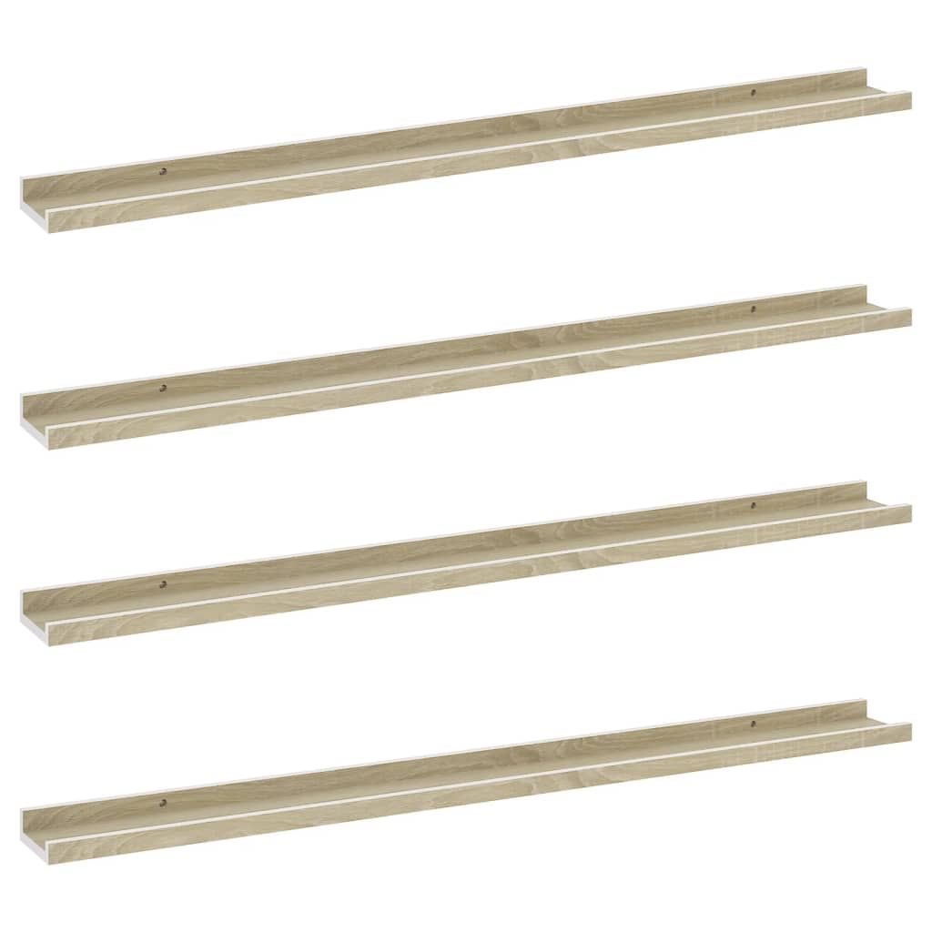 vidaXL Wall Shelves 4 pcs White and Sonoma Oak 100x9x3 cm