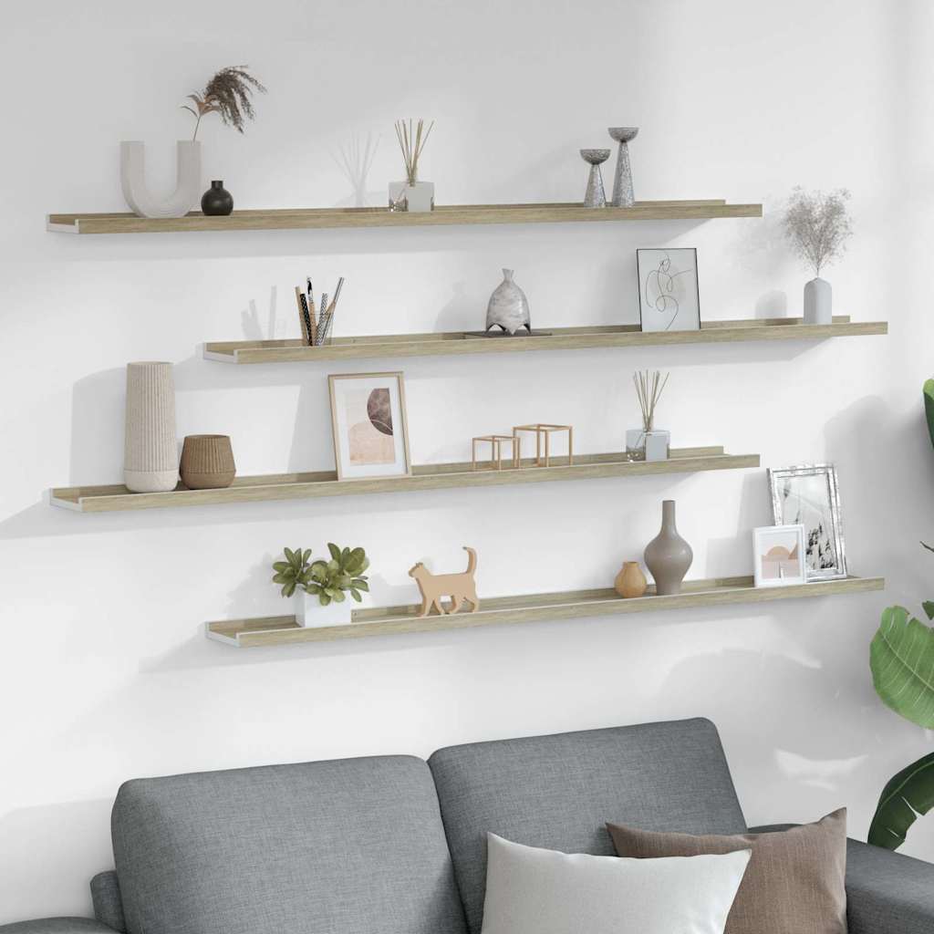 Wall Shelves 4 pcs White and Sonoma Oak 115x9x3 cm