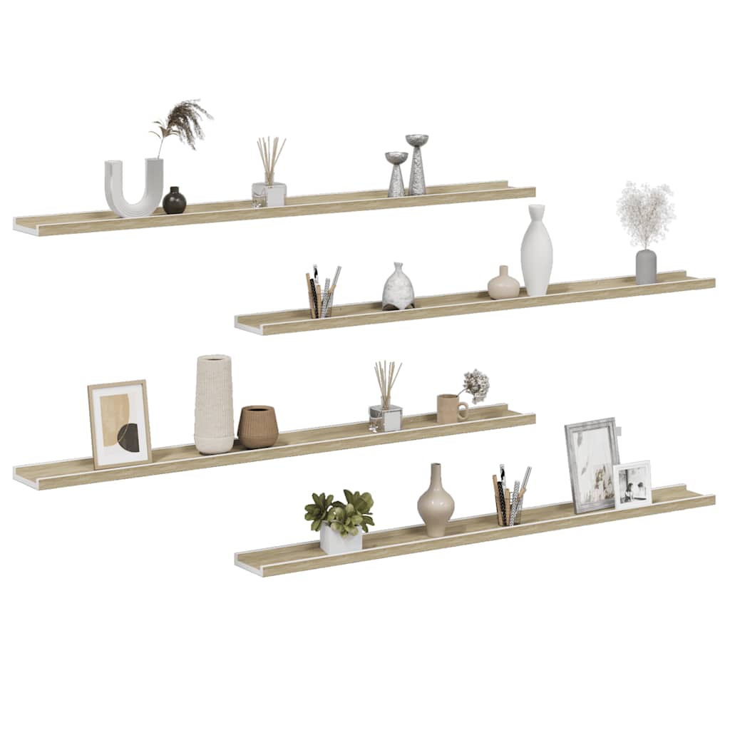 Wall Shelves 4 pcs White and Sonoma Oak 115x9x3 cm