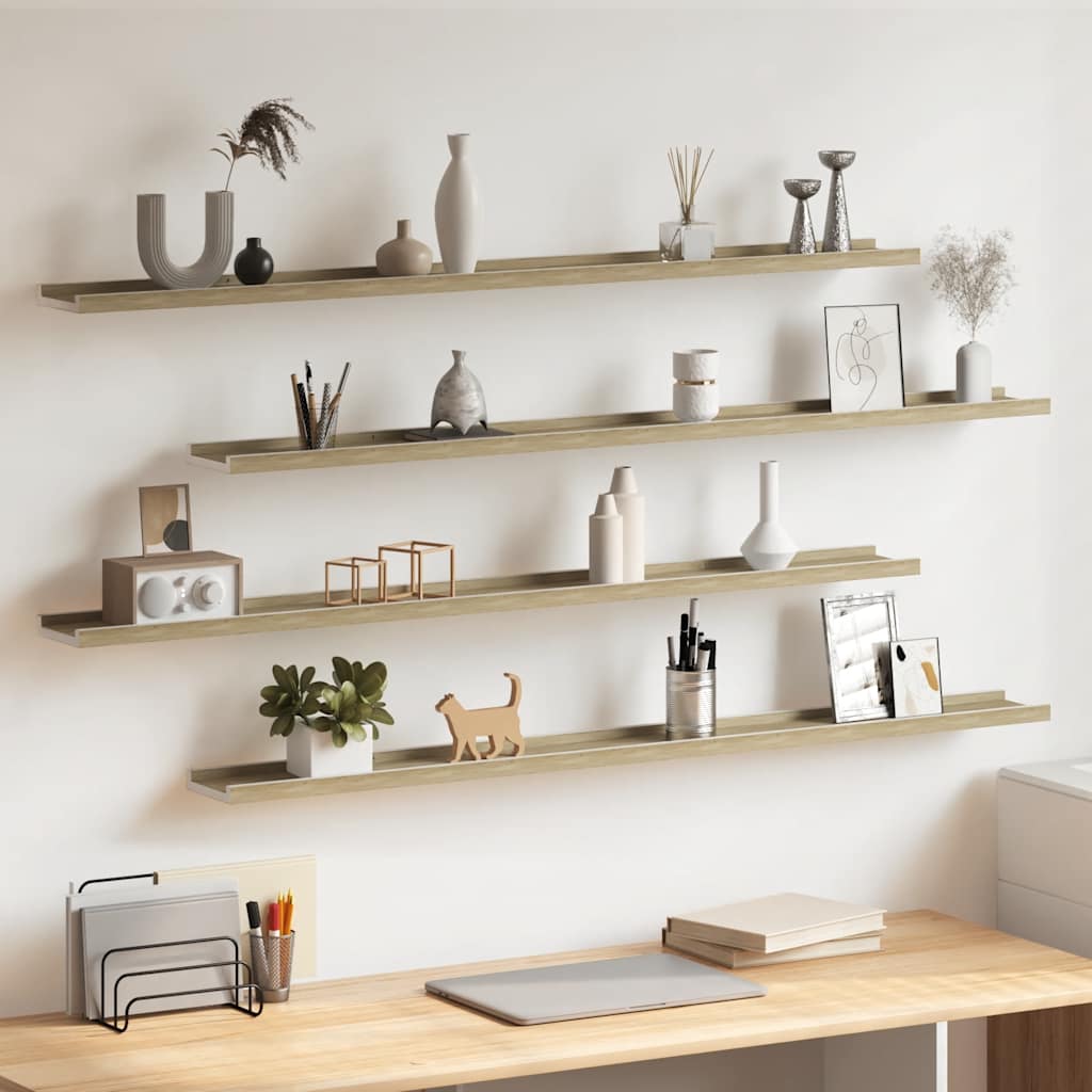 Wall Shelves 4 pcs White and Sonoma Oak 115x9x3 cm
