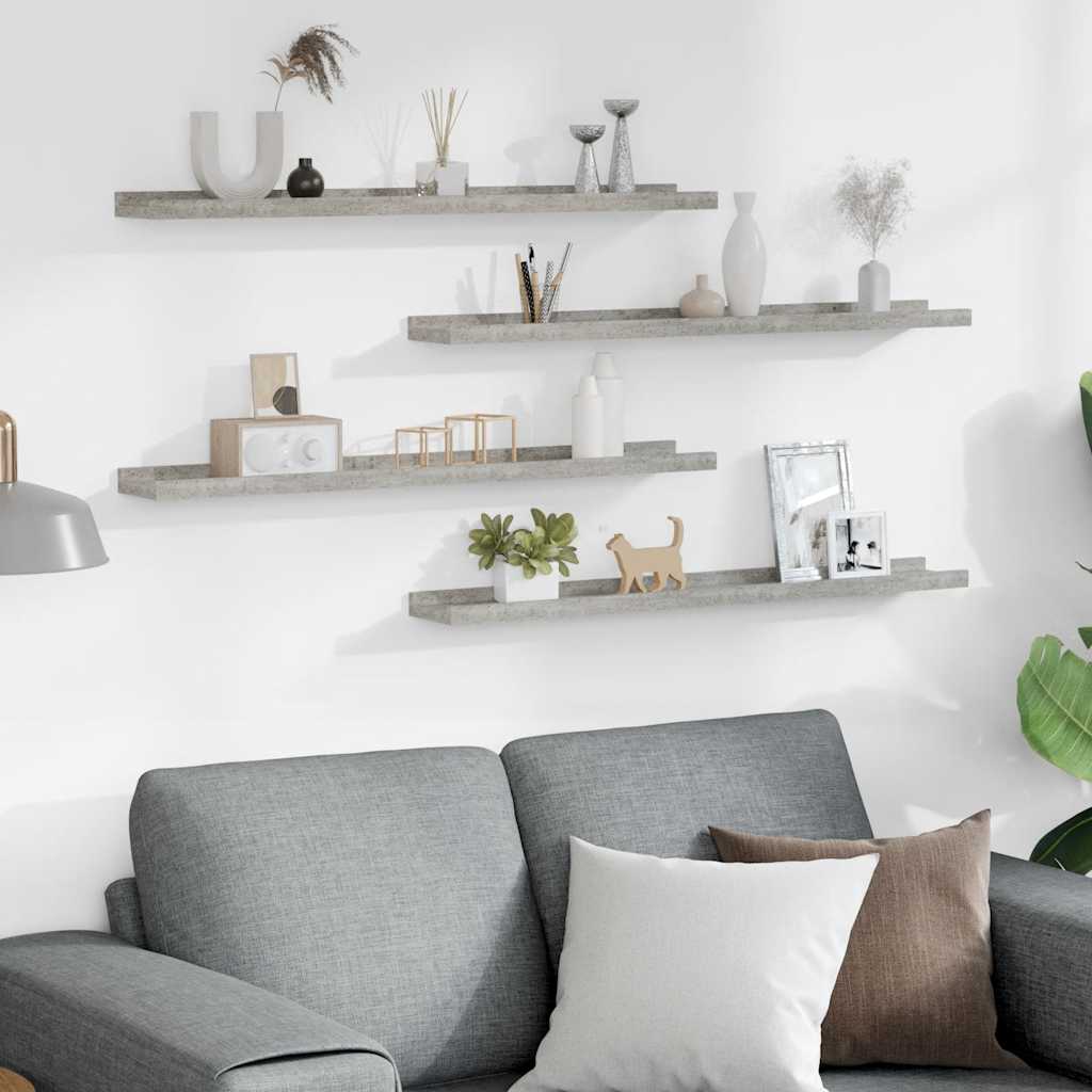 Wall Shelves 4 pcs Concrete Grey 80x9x3 cm