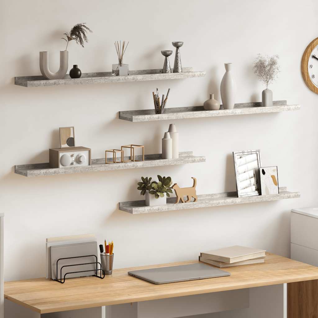 Wall Shelves 4 pcs Concrete Grey 80x9x3 cm