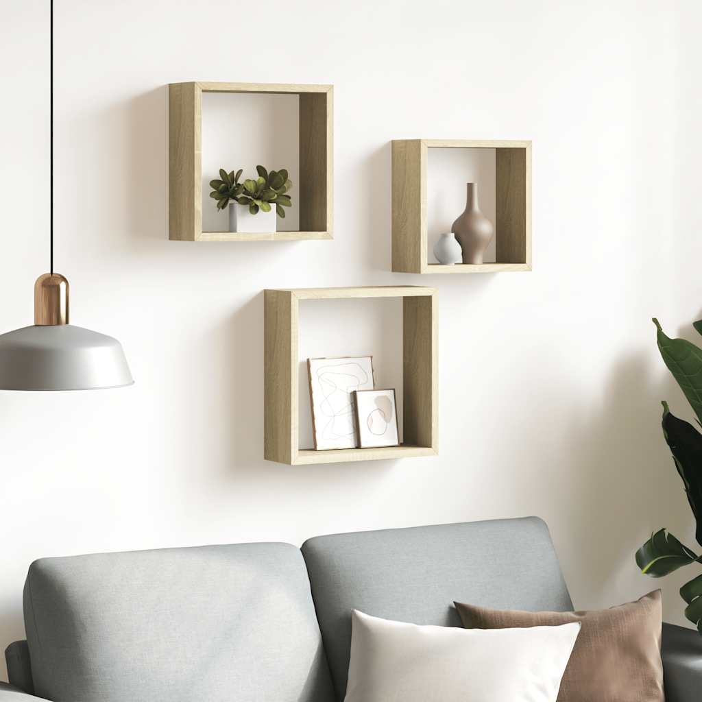Wall Cube Shelves 3 pcs Sonoma Oak