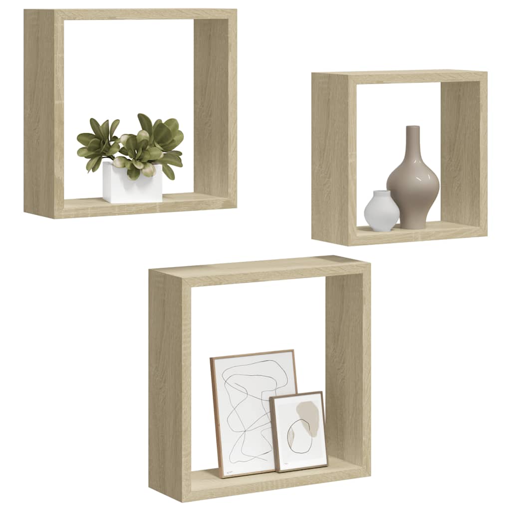 Wall Cube Shelves 3 pcs Sonoma Oak
