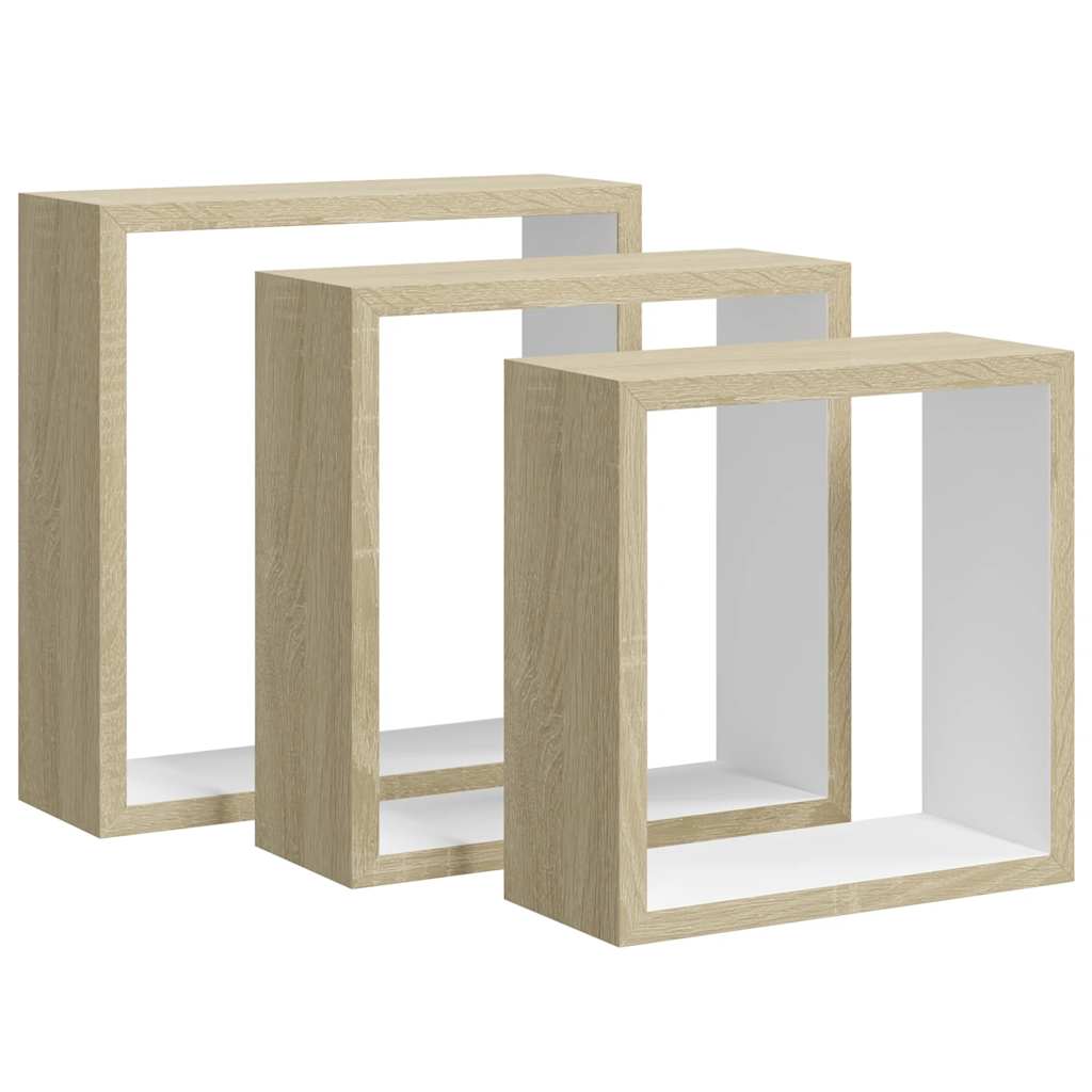 Wall Cube Shelves 3 pcs White and Sonoma Oak