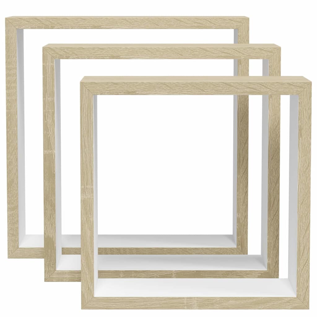 Wall Cube Shelves 3 pcs White and Sonoma Oak