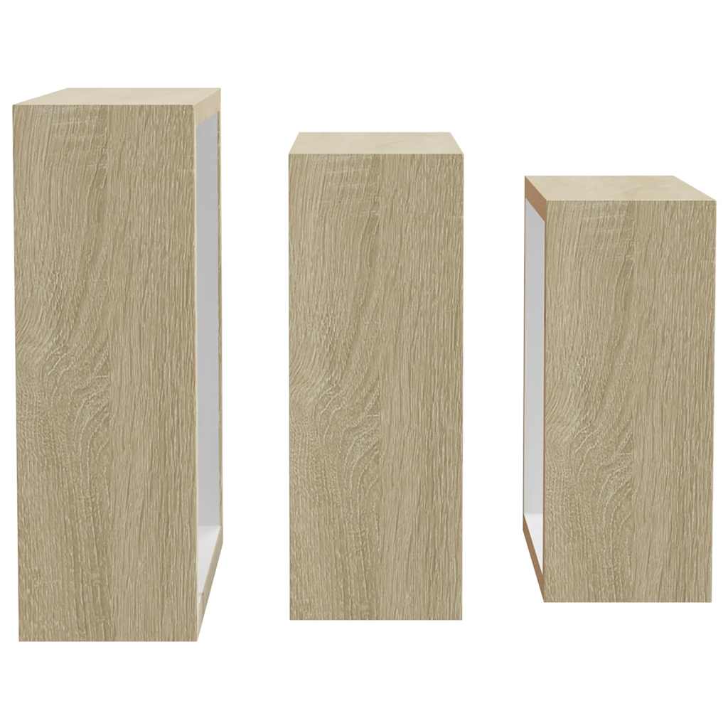 Wall Cube Shelves 3 pcs White and Sonoma Oak