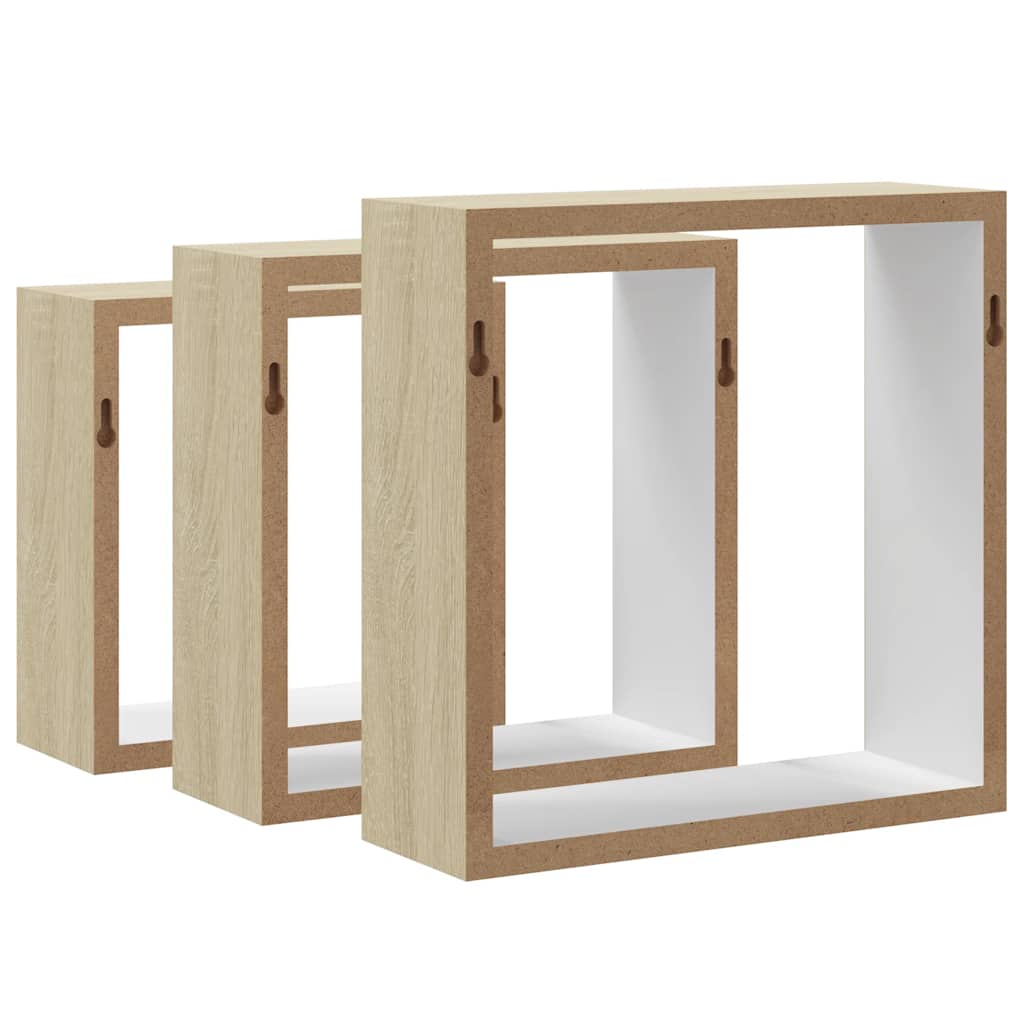 Wall Cube Shelves 3 pcs White and Sonoma Oak