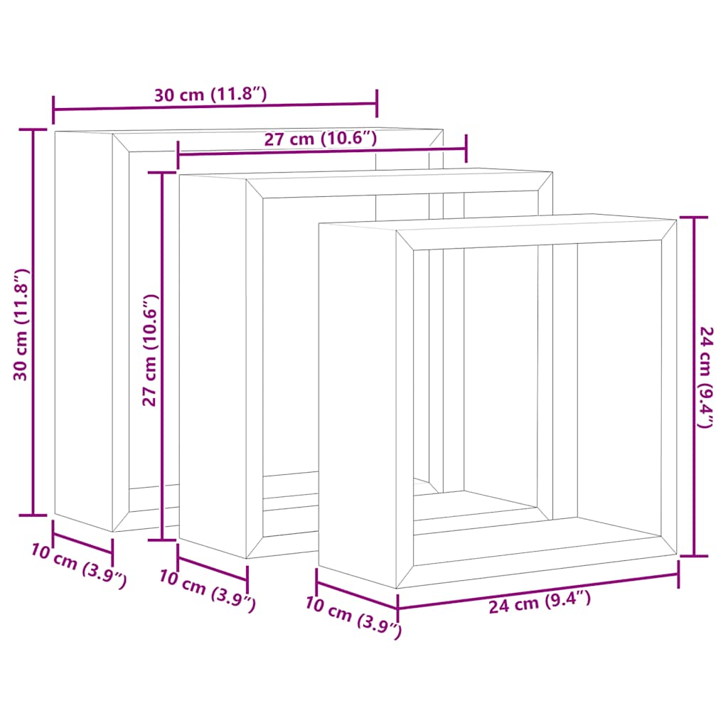 Wall Cube Shelves 3 pcs White and Sonoma Oak