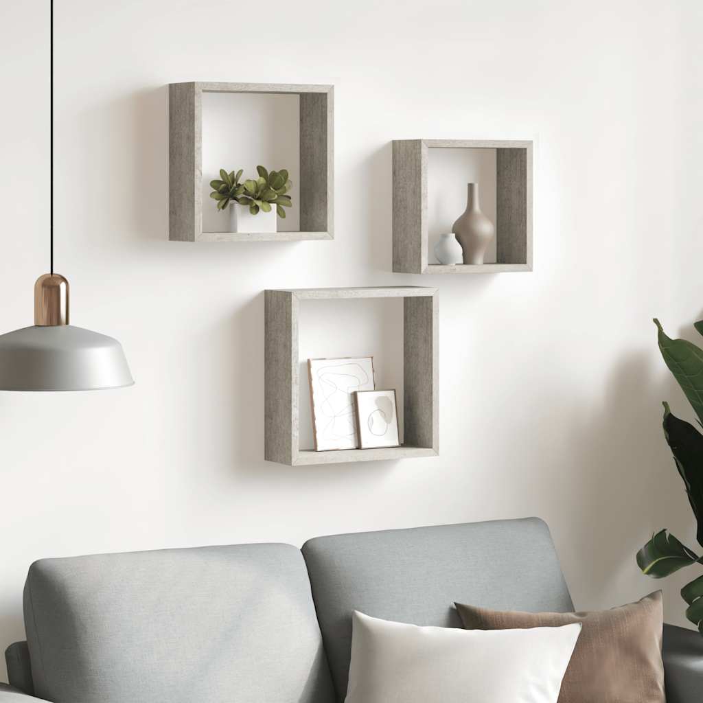 Wall Cube Shelves 3 pcs Concrete Grey