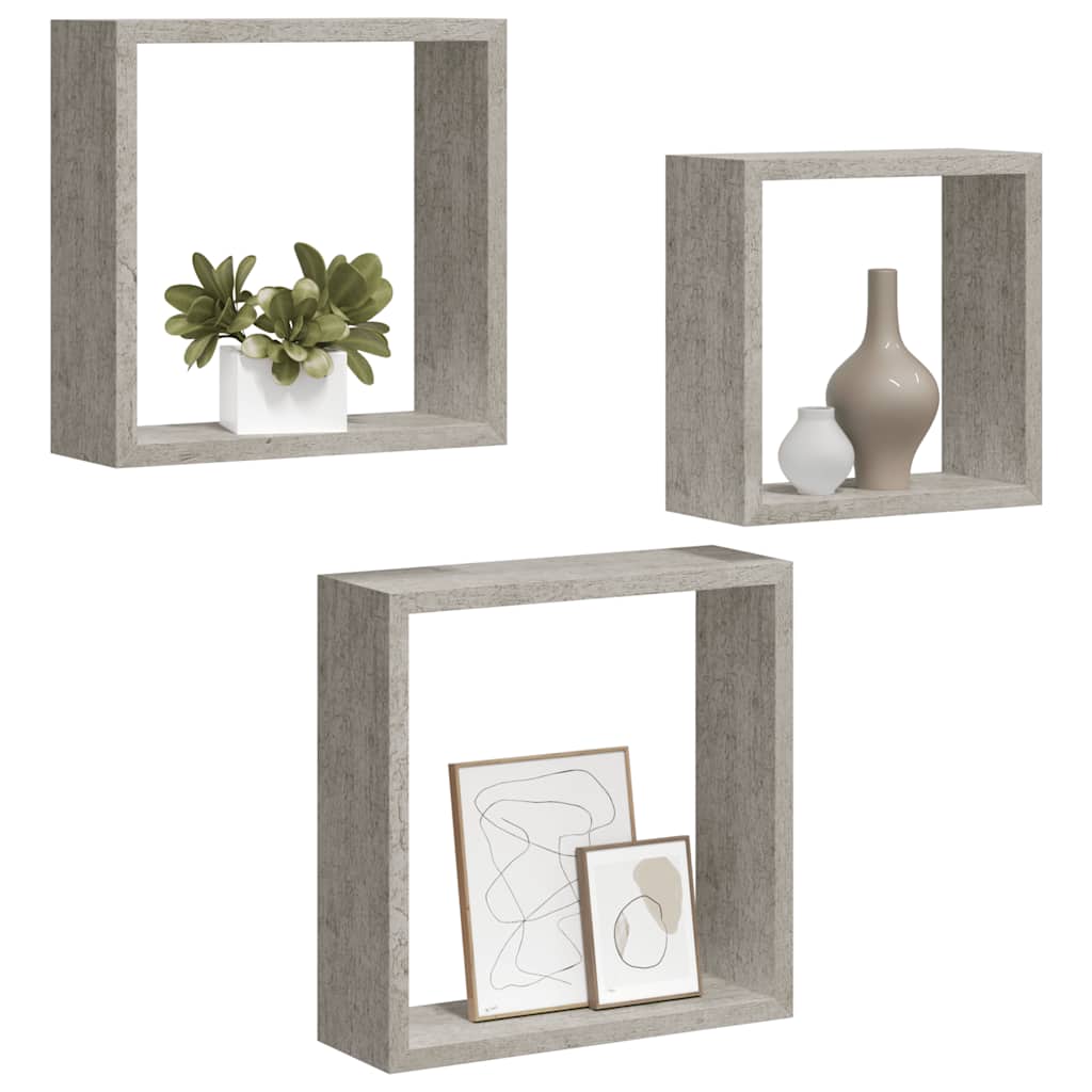 Wall Cube Shelves 3 pcs Concrete Grey