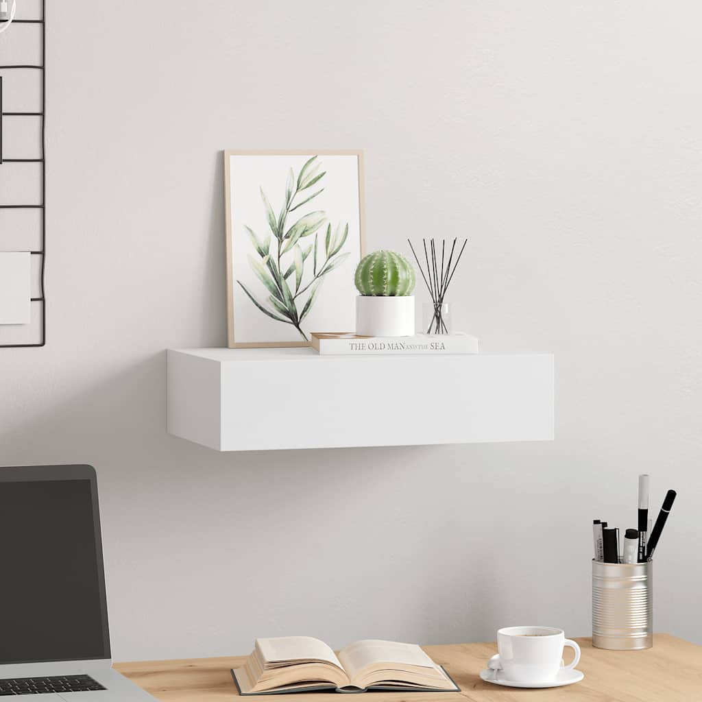 Wall-mounted Drawer Shelf White 40x23.5x10 cm MDF