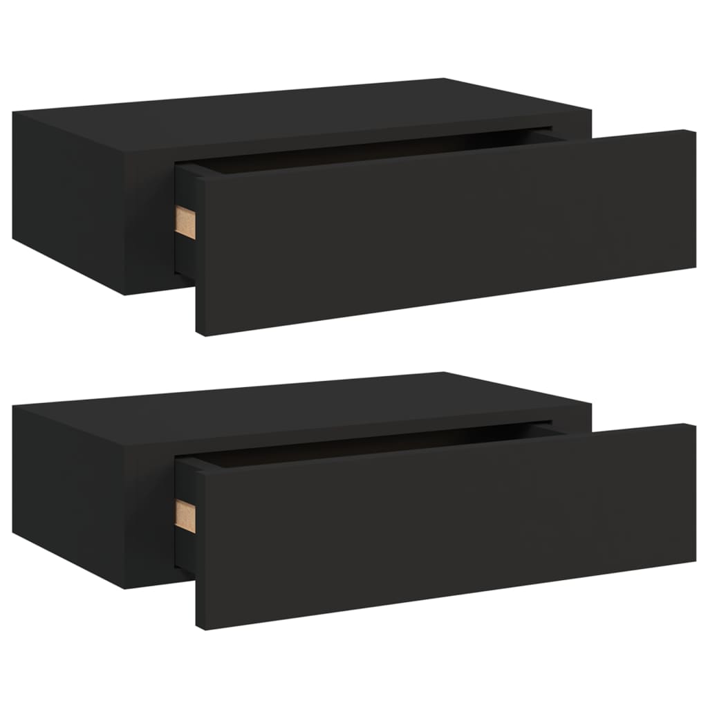 vidaXL Wall-mounted Drawer Shelves 2 pcs Black 40x23.5x10cm MDF