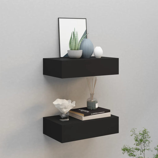 Wall-mounted Drawer Shelves 2 pcs Black 40x23.5x10cm MDF