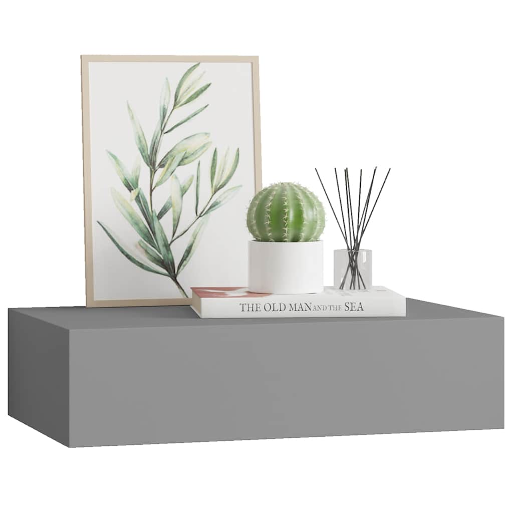 Drawer Shelf | Grey | MDF, metal | Compact | Floating Shelf | Rectangular