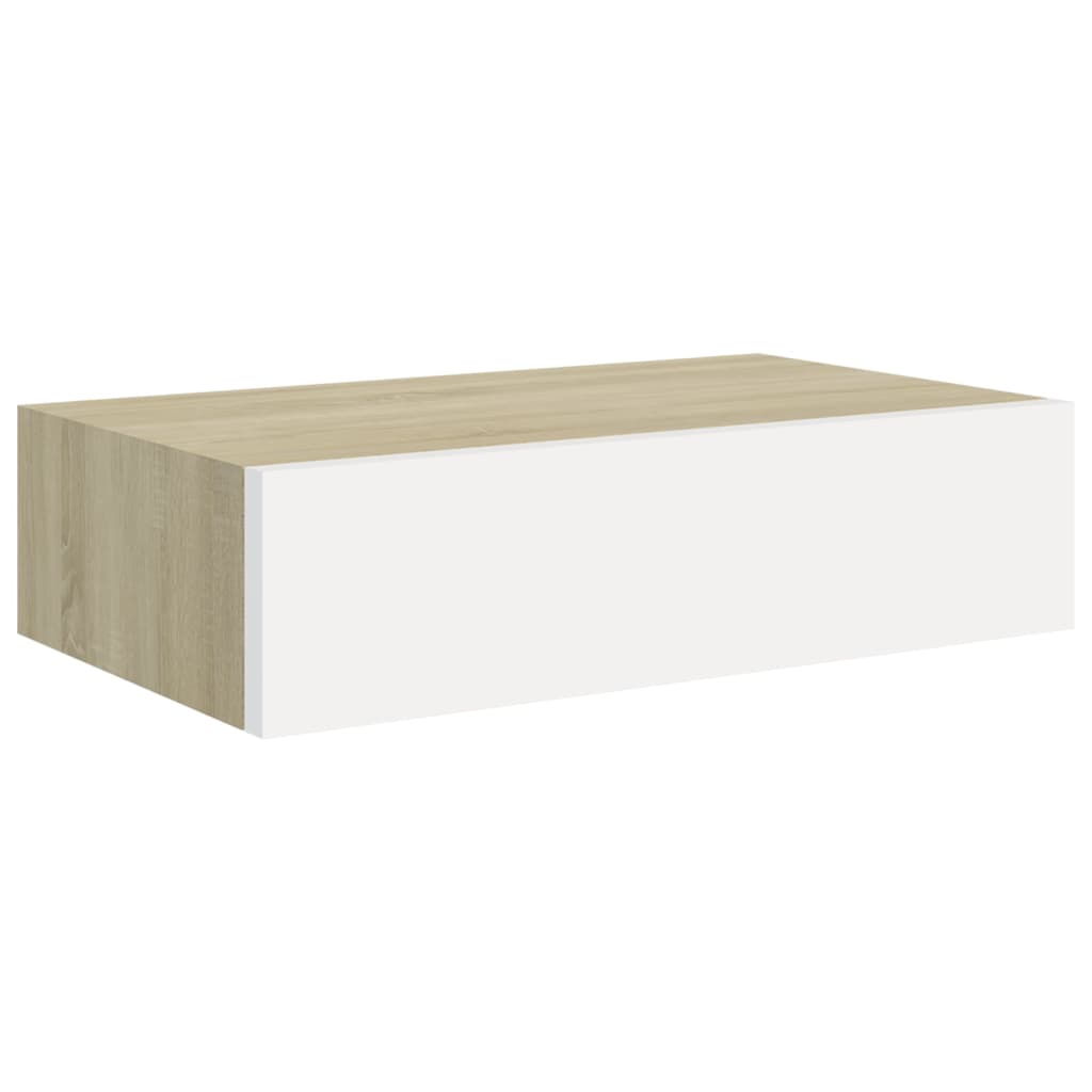 vidaXL Wall-mounted Drawer Shelf Oak and White 40x23.5x10cm MDF