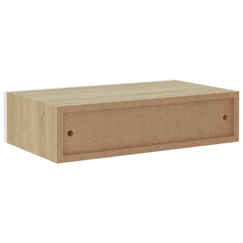 vidaXL Wall-mounted Drawer Shelf Oak and White 40x23.5x10cm MDF