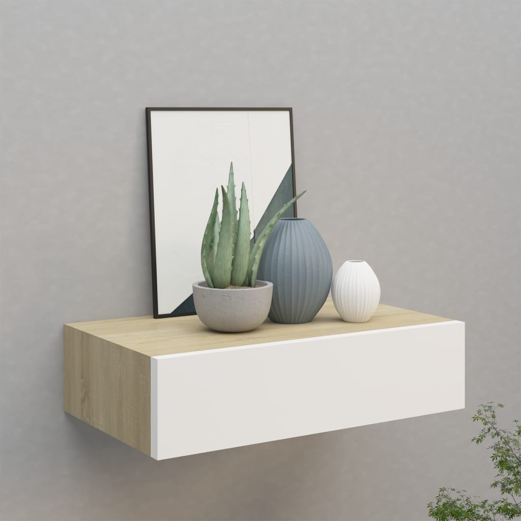 vidaXL Wall-mounted Drawer Shelf Oak and White 40x23.5x10cm MDF