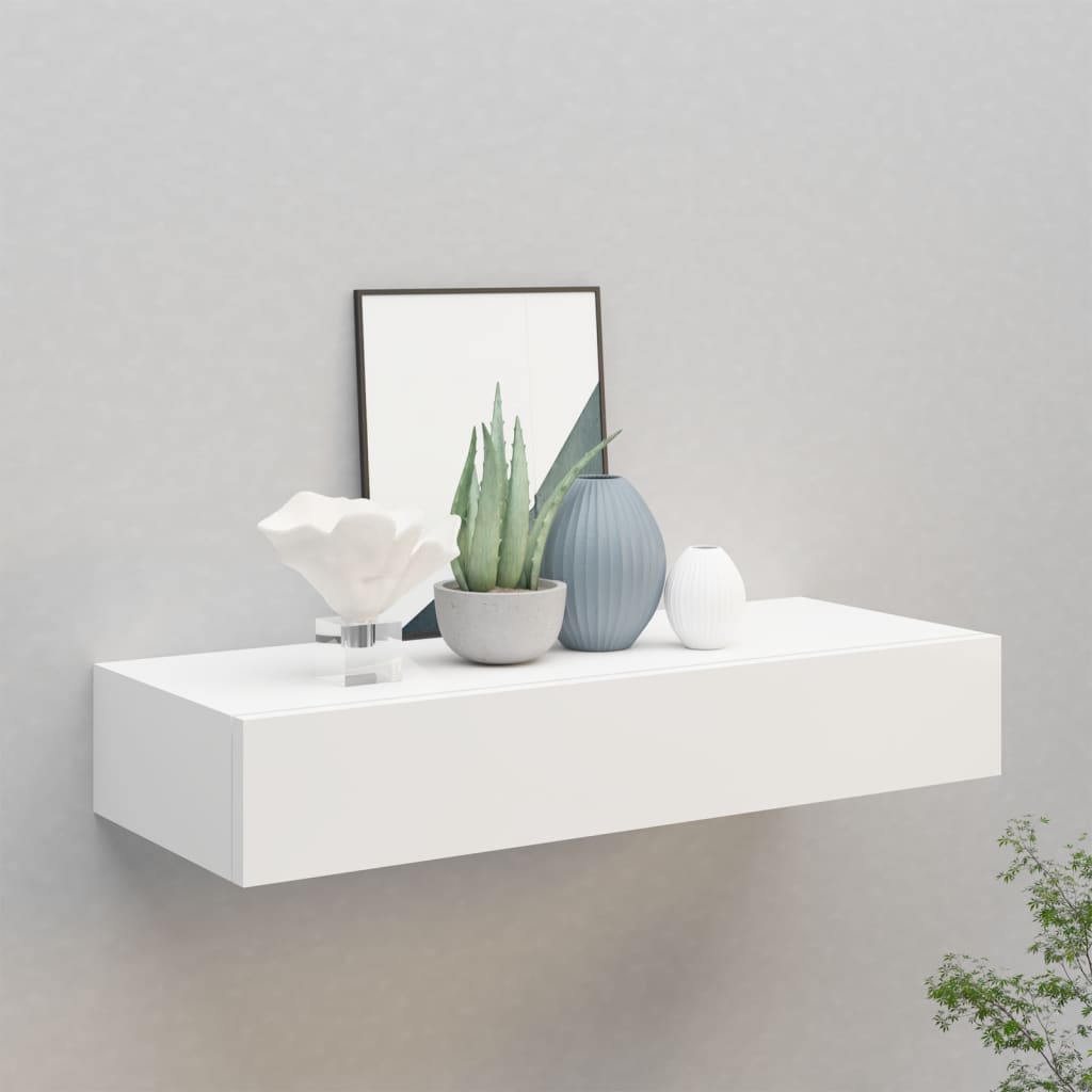 vidaXL Wall-mounted Drawer Shelf White 60x23.5x10 cm MDF