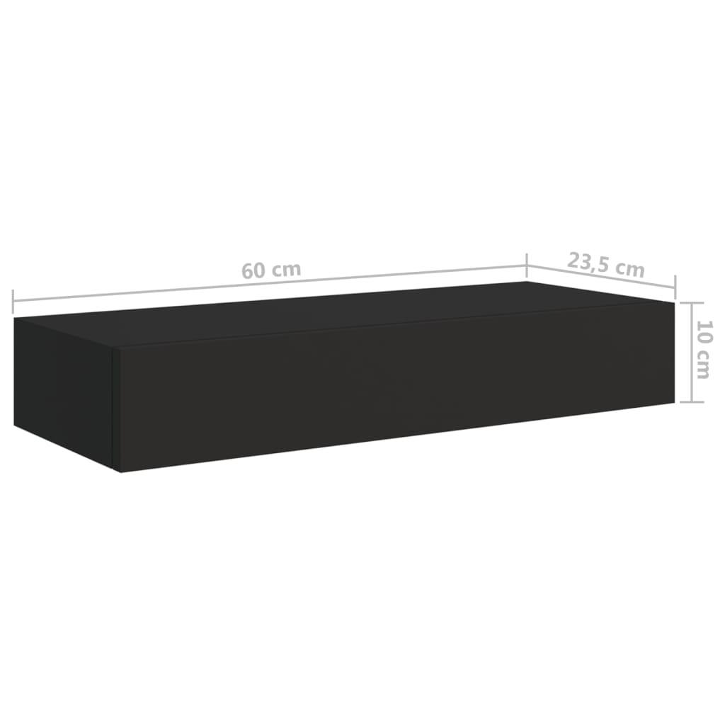 vidaXL Wall-mounted Drawer Shelf Black 60x23.5x10cm MDF