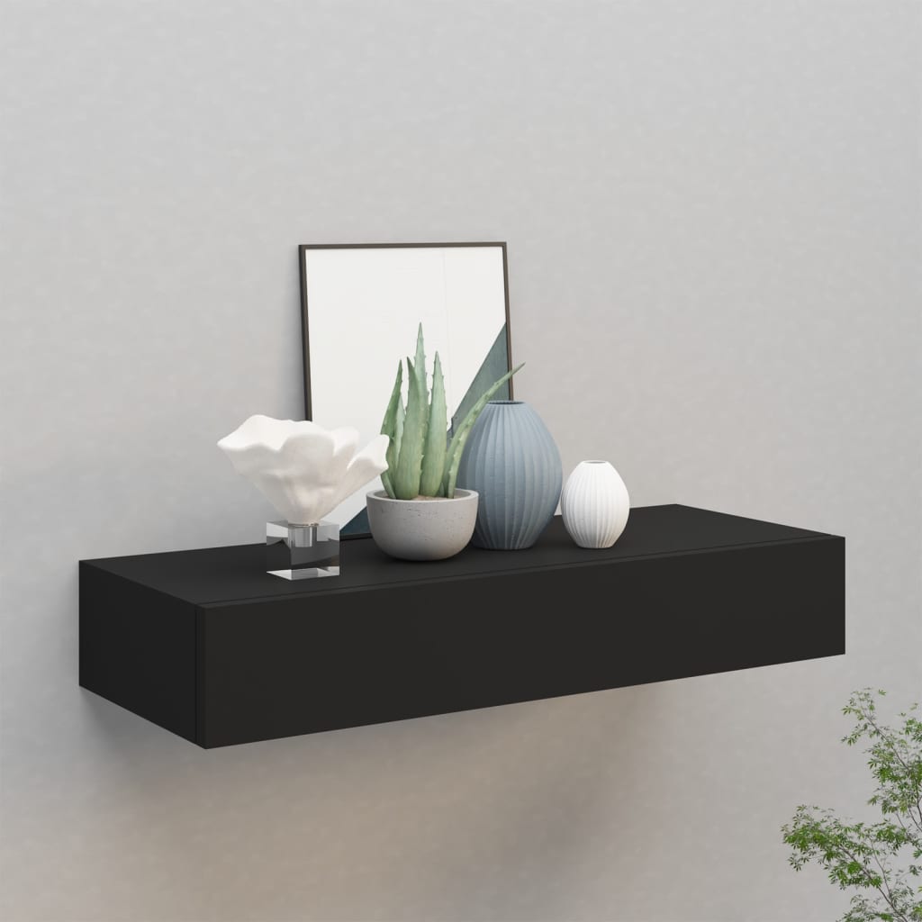 vidaXL Wall-mounted Drawer Shelf Black 60x23.5x10cm MDF