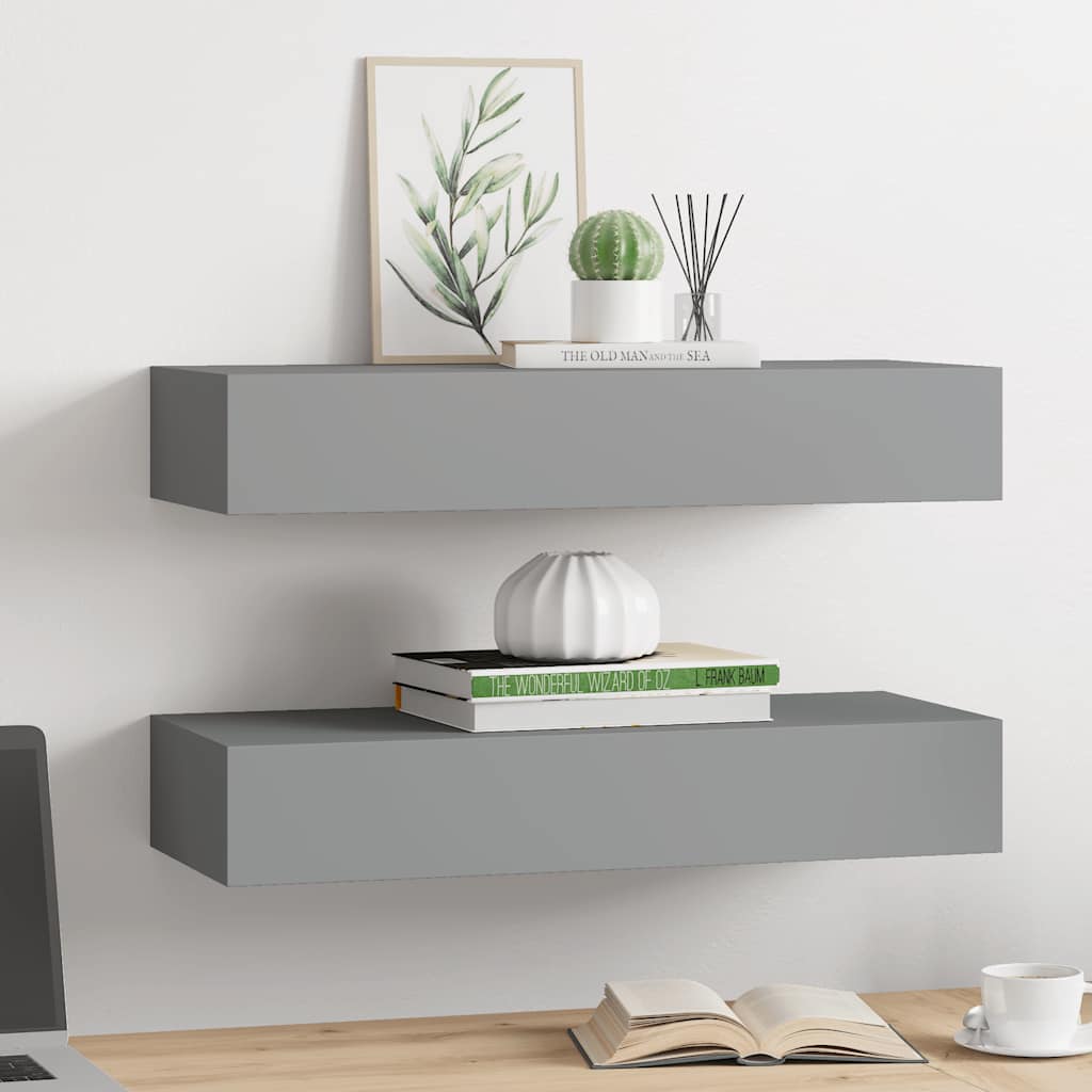Wall-mounted Drawer Shelves 2 pcs Grey 60x23.5x10cm MDF