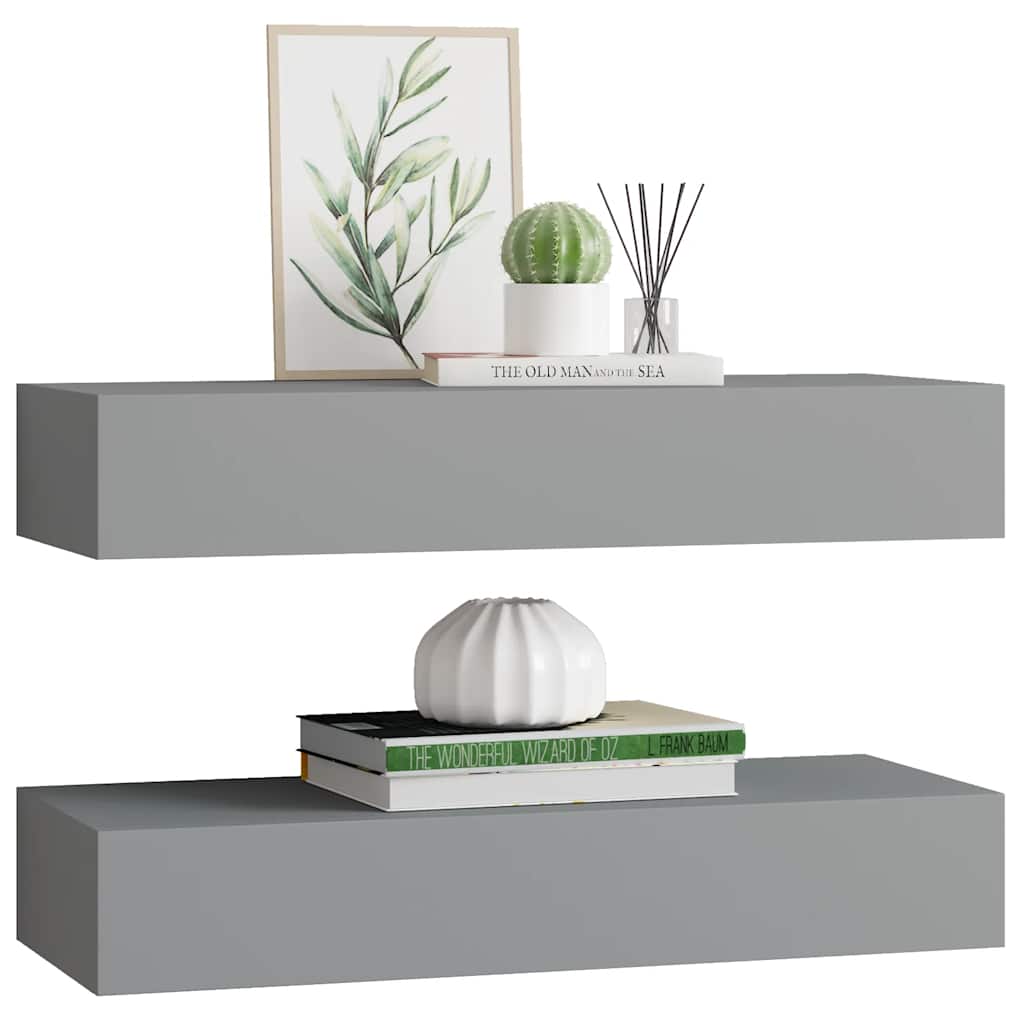 Wall-mounted Drawer Shelves 2 pcs Grey 60x23.5x10cm MDF