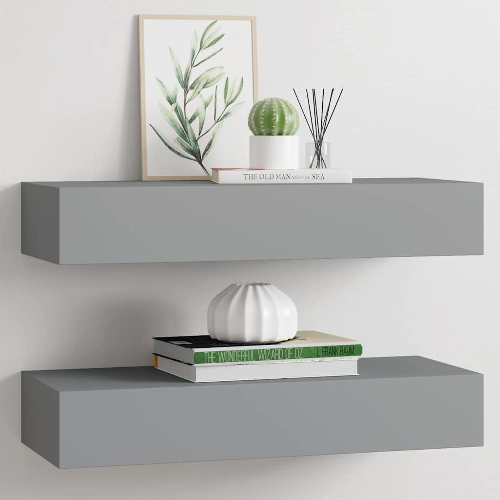 Wall-mounted Drawer Shelves 2 pcs Grey 60x23.5x10cm MDF
