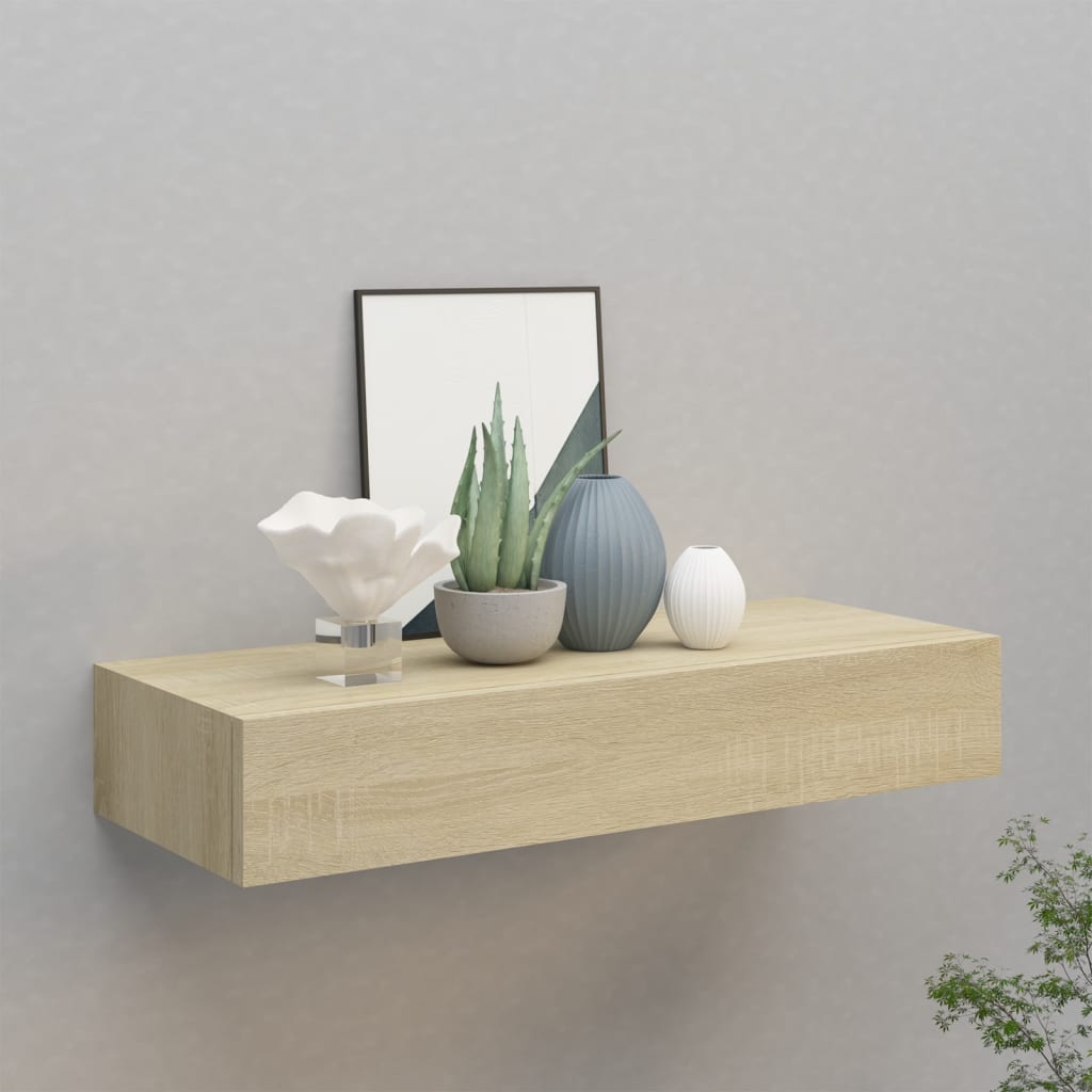 vidaXL Wall-mounted Drawer Shelf Oak 60x23.5x10cm MDF