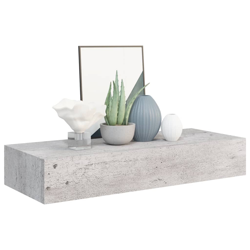 vidaXL Wall-mounted Drawer Shelf Concrete Grey 60x23.5x10cm MDF