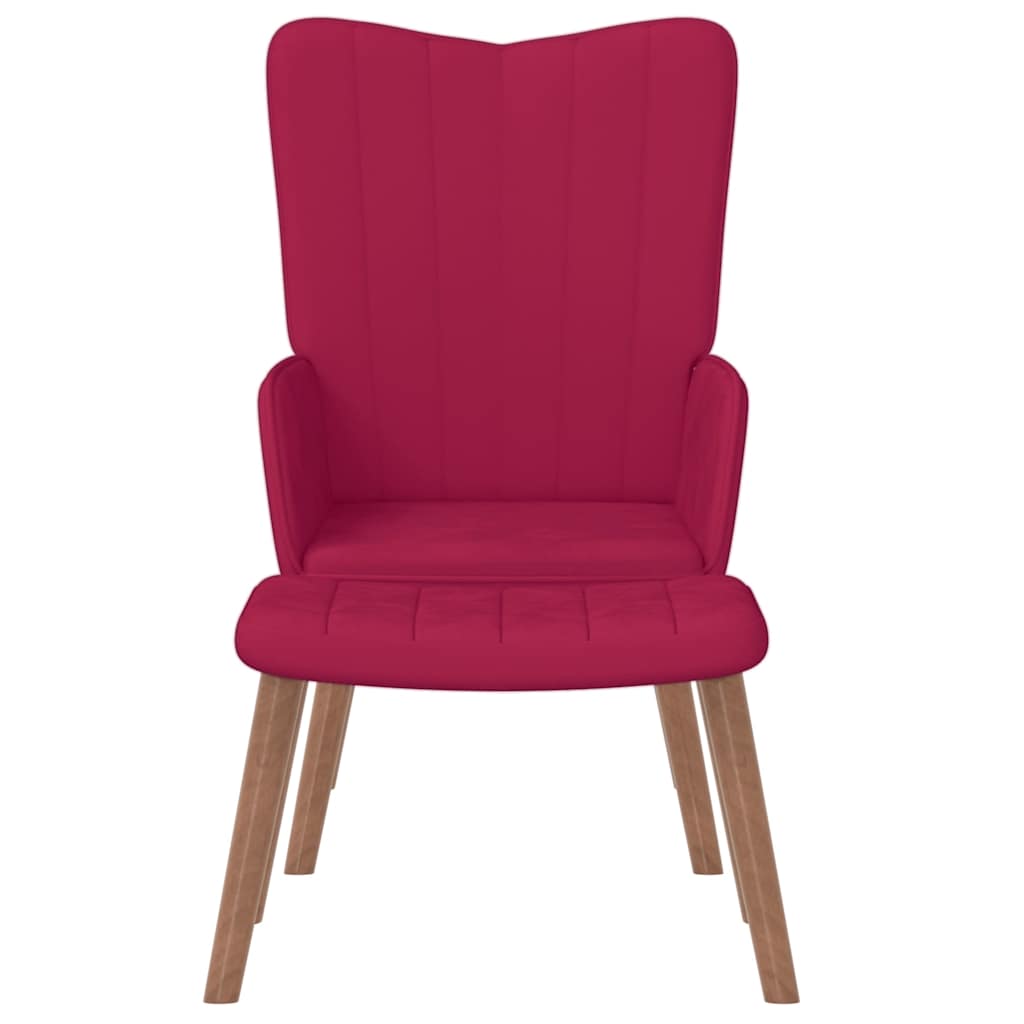 Relaxing Chair with a Stool Wine Red Velvet