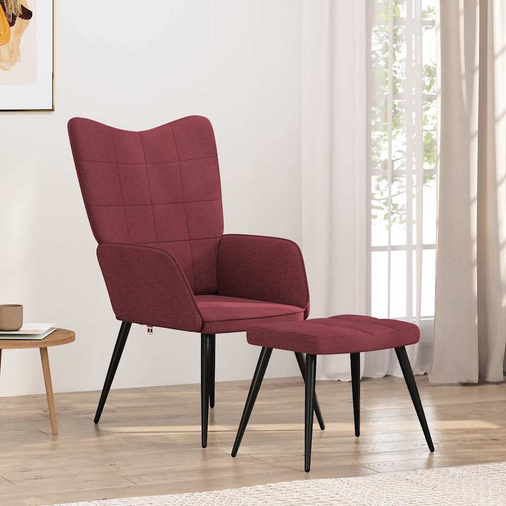 Relaxing Chair with a Stool Wine Red Fabric