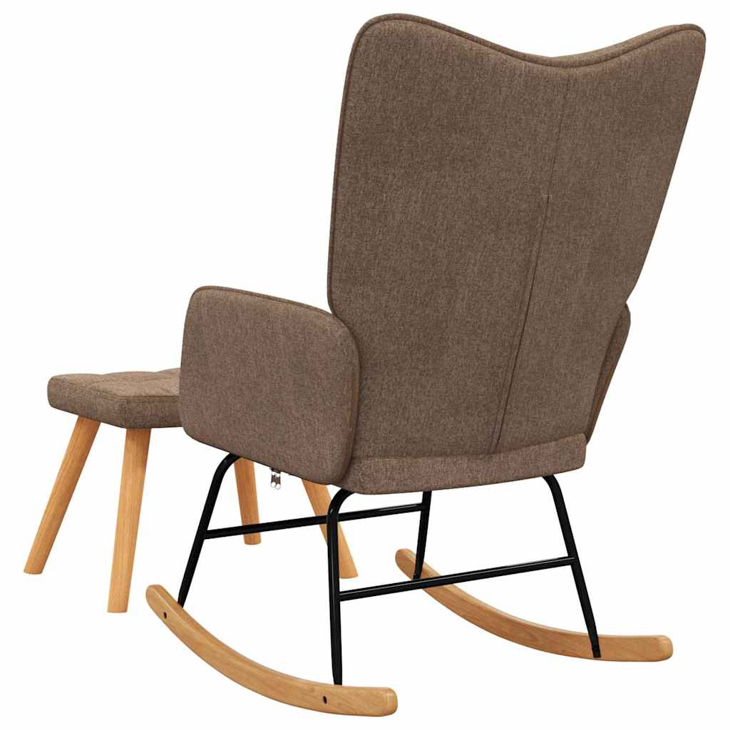Rocking Chair with a Stool Brown Fabric