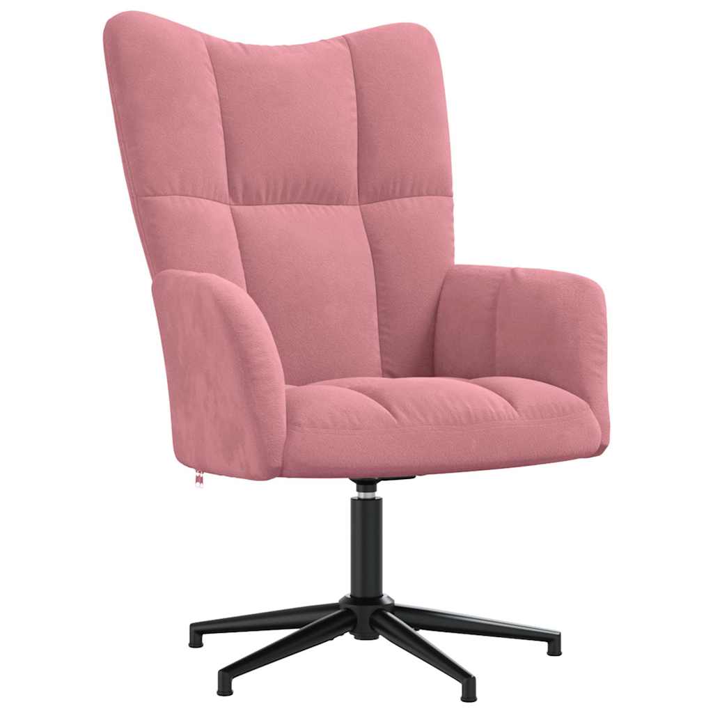 Relaxing Chair with a Stool Pink Velvet