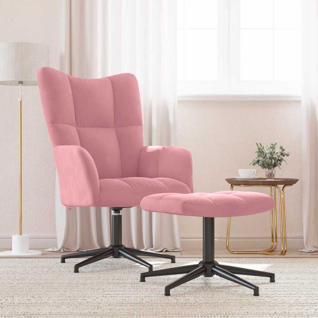 Relaxing Chair with a Stool Pink Velvet