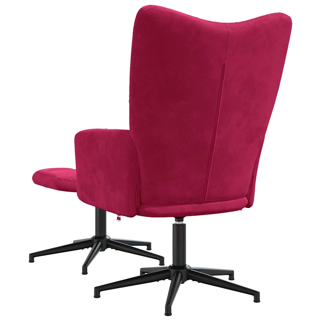 Relaxing Chair with a Stool Wine Red Velvet