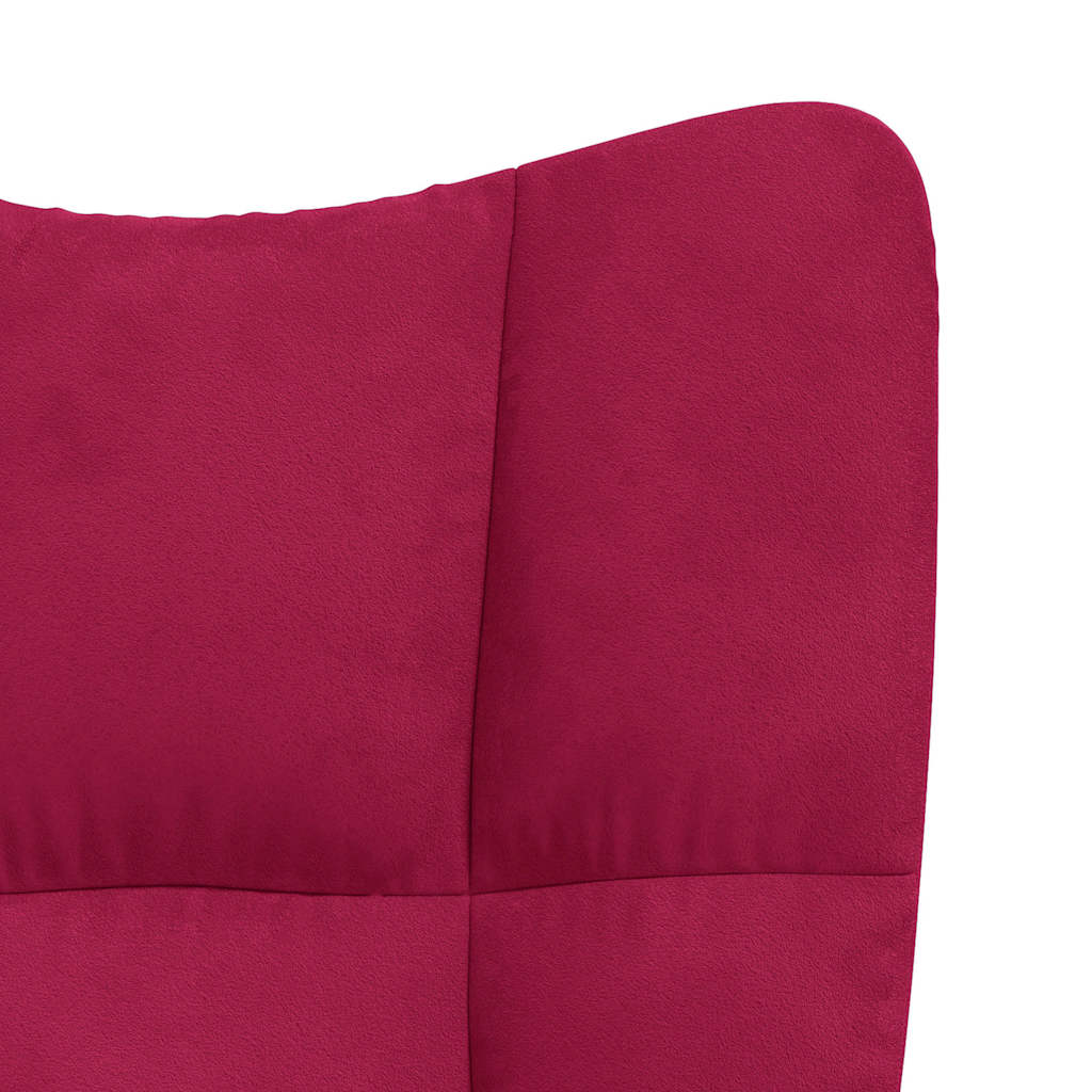 Relaxing Chair with a Stool Wine Red Velvet