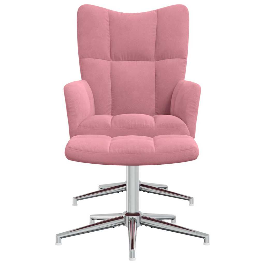 Relaxing Chair with a Stool Pink Velvet