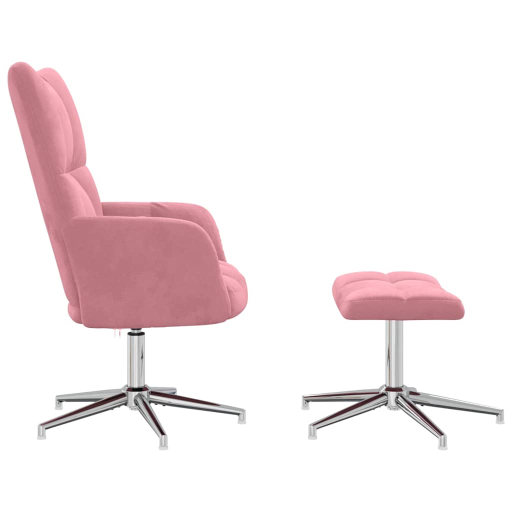 Relaxing Chair with a Stool Pink Velvet