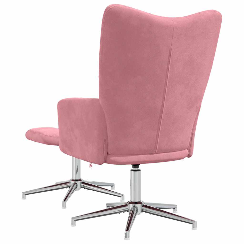 Relaxing Chair with a Stool Pink Velvet