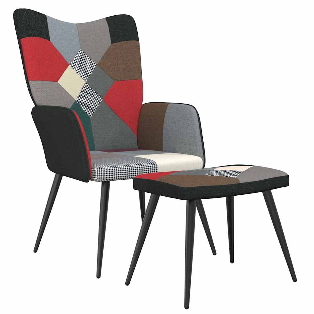 328198 vidaXL Relaxing Chair with a Stool Patchwork Fabric