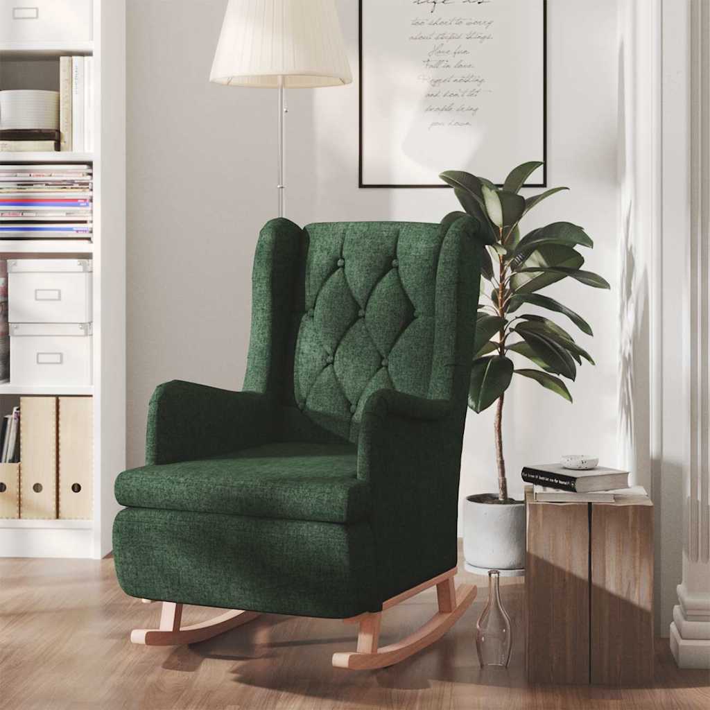 Armchair with Solid Rubber Wood Rocking Legs Dark Green Fabric