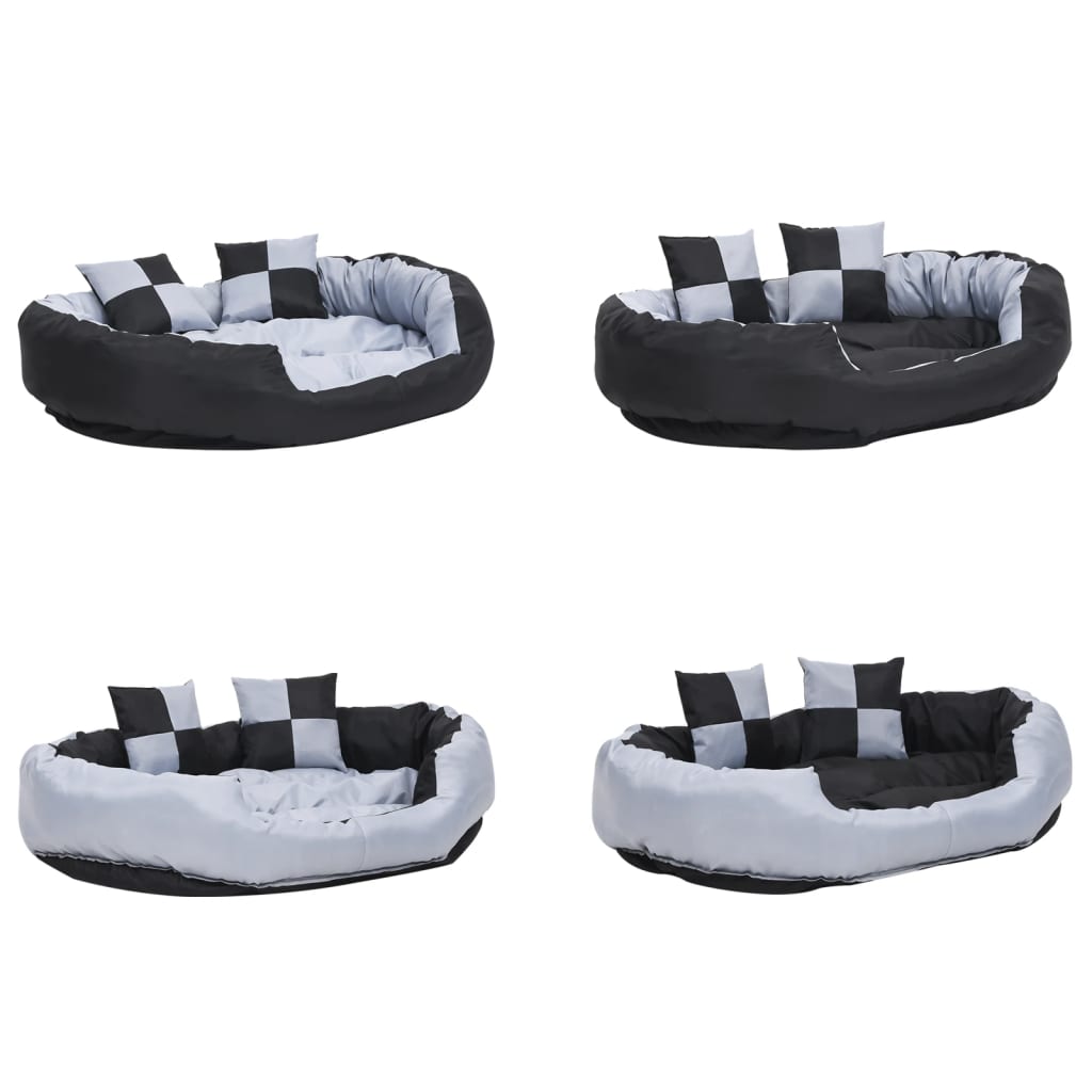 vidaXL Reversible & Washable Dog Cushion Grey and Black 110x80x23 cm