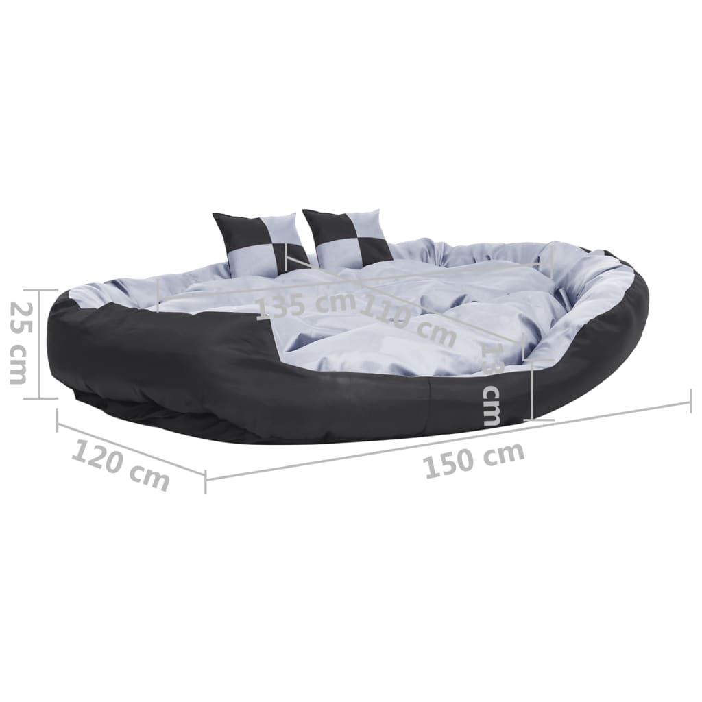 vidaXL Reversible & Washable Dog Cushion Grey and Black 150x120x25 cm