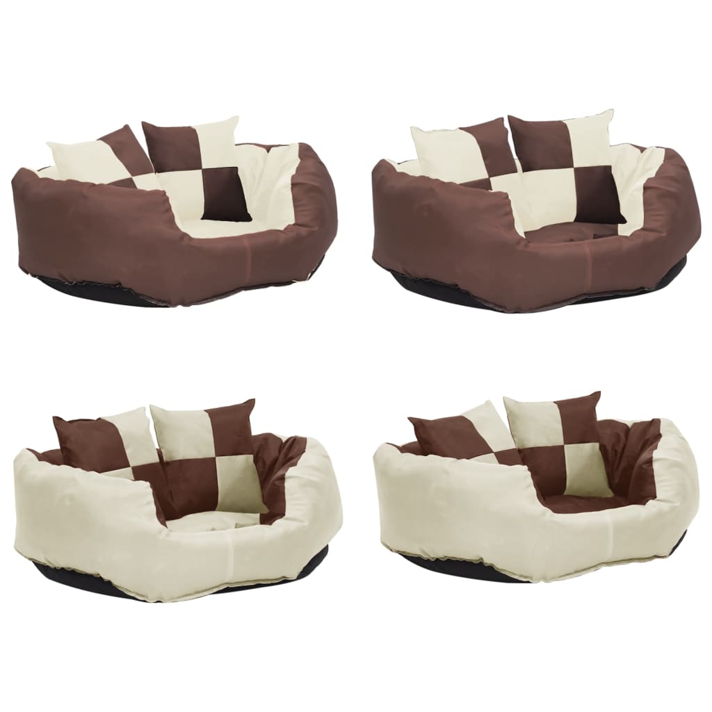 Reversible & Washable Dog Cushion Brown and Cream 65x50x20 cm